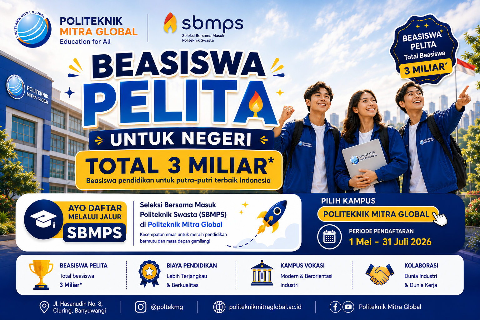 Beasiswa Pelita Politeknik Mitra Global: Total Beasiswa Rp3 Miliar untuk Generasi Muda Indonesia
